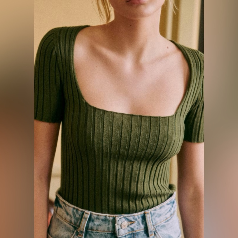 Sezane Remy knit top green Size Small S new without tags NWOT